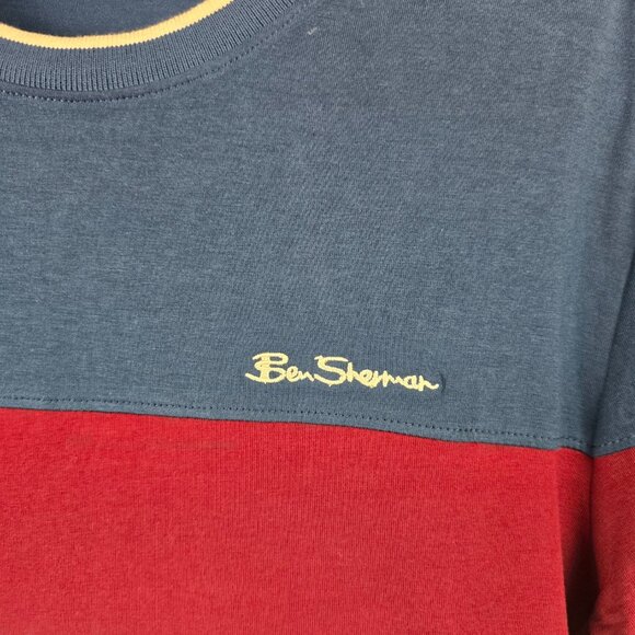 Ben Sherman Grey & Burgundy Cotton T-shirt Size S/M - Picture 2 of 8